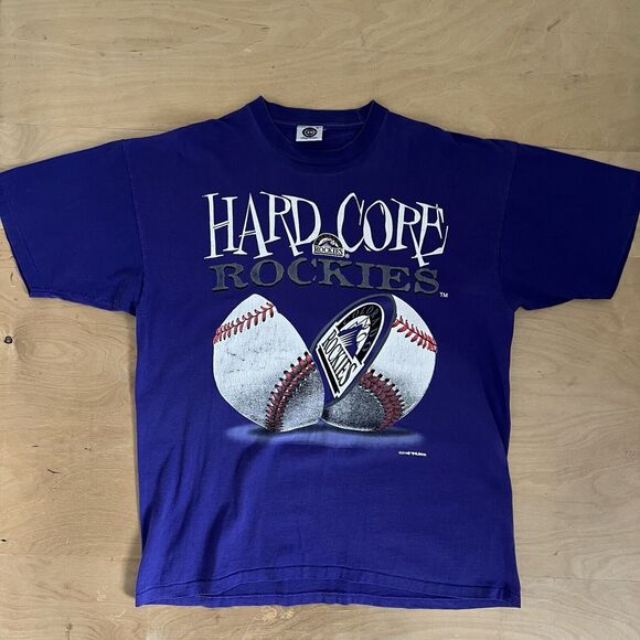 Vintage Colorado Rockies Shirt XL Purple 90s MLB Baseball Hard Core Champs - Picture 2 of 7